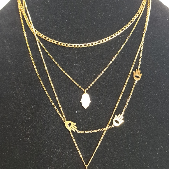 Gold Layered Hamsa Earring & Necklace Set - Picture 2 of 2